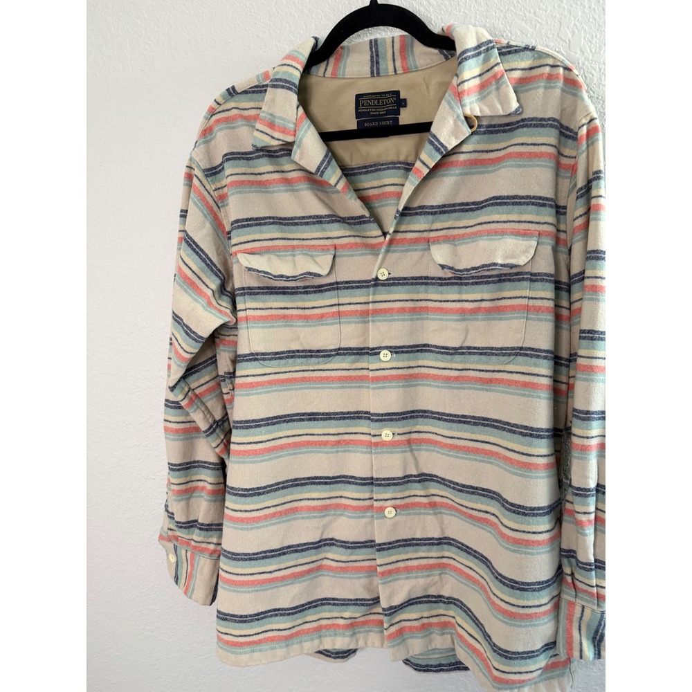 Pendleton Board Shirt Mens Large Virgin Wool Striped Surf Flannel Multi Color